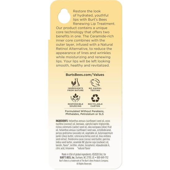 BURT’S BEES Renewing Lip Treatment natural retinol alternative hydrating - Health & Beauty:Skin Care:Lip Balm & Treatments