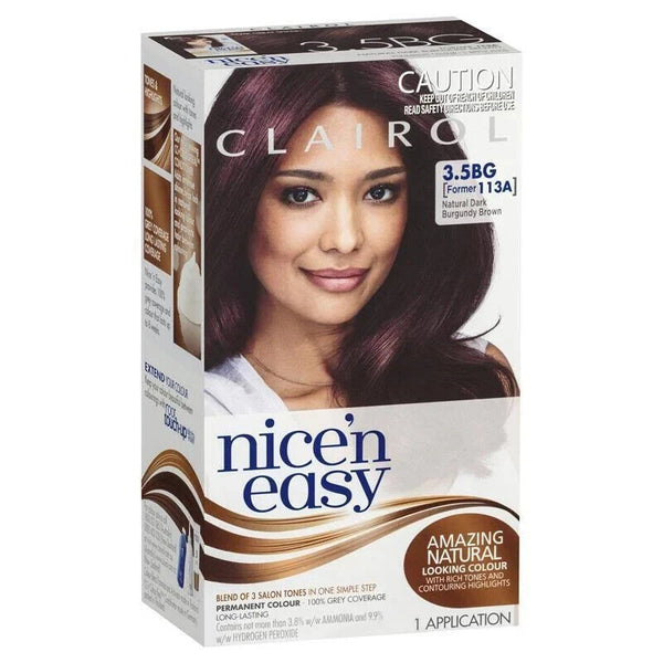 3 PACK CLAIROL Nice ’N Easy Permanent Hair Colour Dye DARK BURGUNDY BROWN 3.5BG - Health & Beauty:Hair Care & Styling:Hair Colouring