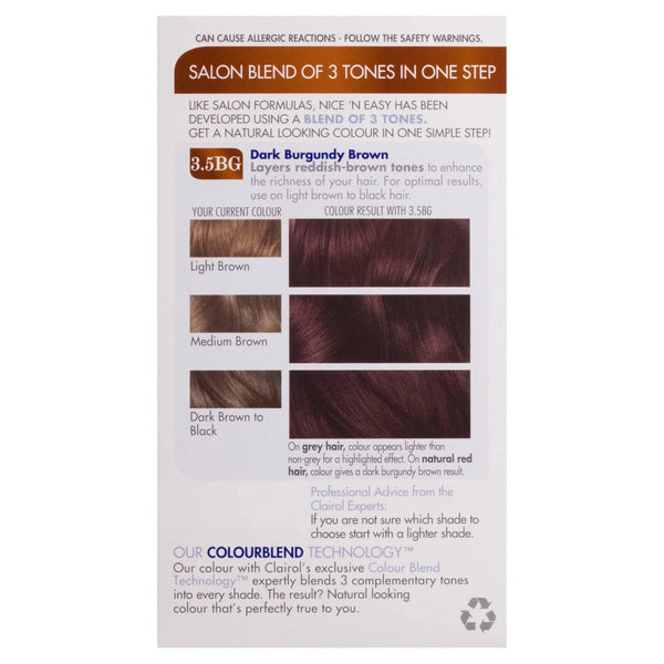 3 PACK CLAIROL Nice ’N Easy Permanent Hair Colour Dye DARK BURGUNDY BROWN 3.5BG - Health & Beauty:Hair Care & Styling:Hair Colouring
