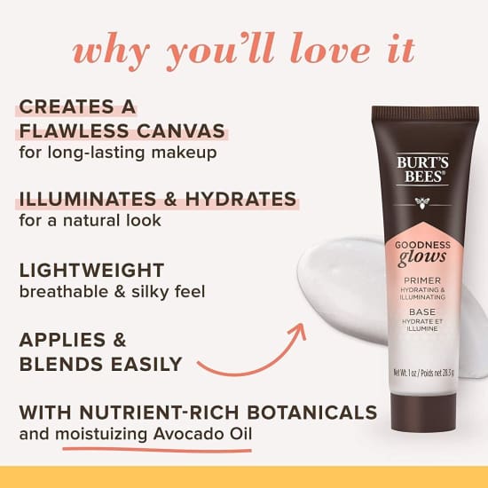 BURT’S BEES Goodness Glows Primer NEW Hydrating & Illuminating base burts 001 - Health & Beauty:Makeup:Face:Face Primer