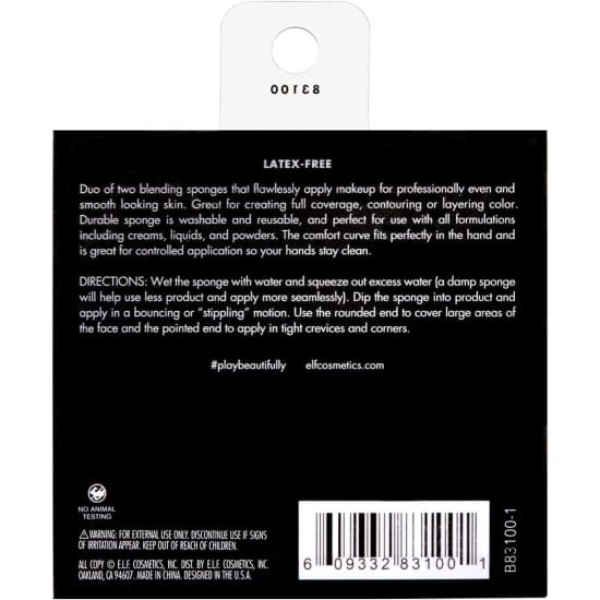 E.L.F Blending Sponge  DUO Best for Liquids Latex free elf makeup * 831002