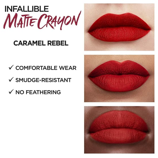 LOREAL Infallible Matte Lip Crayon Lipstick CHOOSE YOUR COLOUR - Caramel Rebel 506 - Health & Beauty:Makeup:Lips:Lipstick