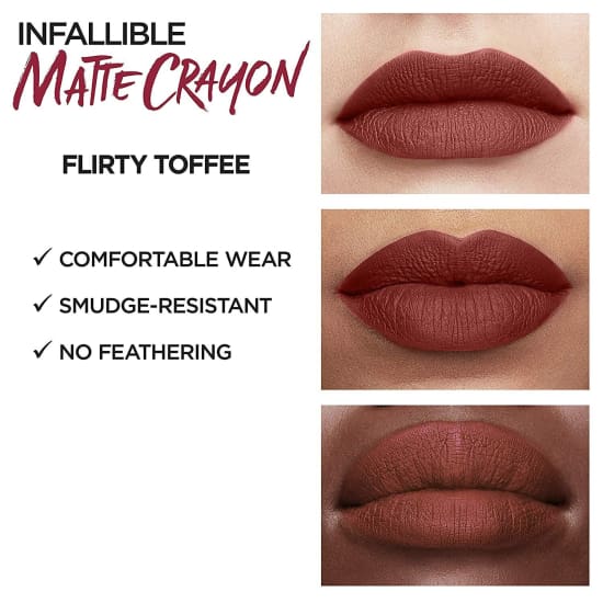 LOREAL Infallible Matte Lip Crayon Lipstick CHOOSE YOUR COLOUR - Flirty Toffee 509 - Health & Beauty:Makeup:Lips:Lipstick