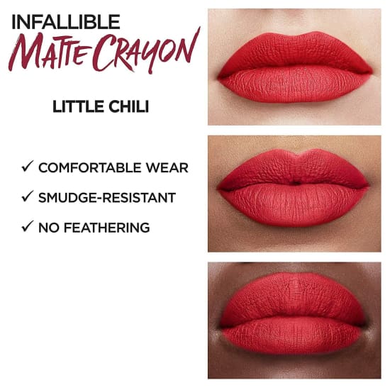 LOREAL Infallible Matte Lip Crayon Lipstick CHOOSE YOUR COLOUR - Little Chili 505 - Health & Beauty:Makeup:Lips:Lipstick
