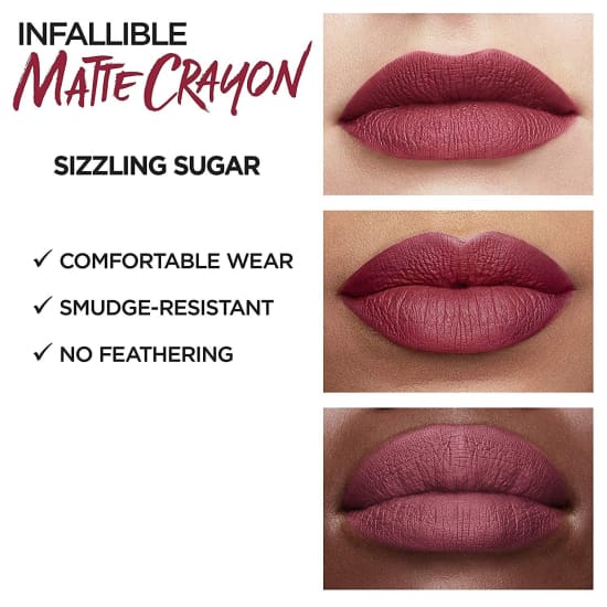 LOREAL Infallible Matte Lip Crayon Lipstick CHOOSE YOUR COLOUR - Sizzling Sugar 514 - Health & Beauty:Makeup:Lips:Lipstick