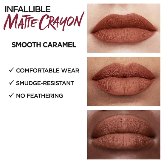 LOREAL Infallible Matte Lip Crayon Lipstick CHOOSE YOUR COLOUR - Smooth Caramel 512 - Health & Beauty:Makeup:Lips:Lipstick