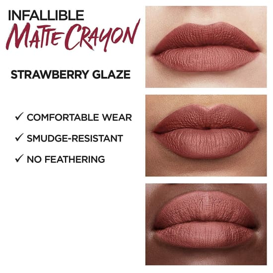 LOREAL Infallible Matte Lip Crayon Lipstick CHOOSE YOUR COLOUR - Strawberry Glaze 501 - Health & Beauty:Makeup:Lips:Lipstick