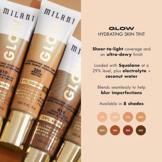 MILANI Glow Hydrating Skin Tint LIGHT TO MEDIUM 210 29% squalane - Health & Beauty:Makeup:Face:Foundation