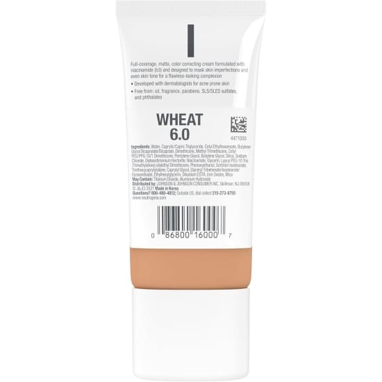 NEUTROGENA Matte CC Cream Color-Correcting WHEAT 6.0 clear coverage niacinamide2