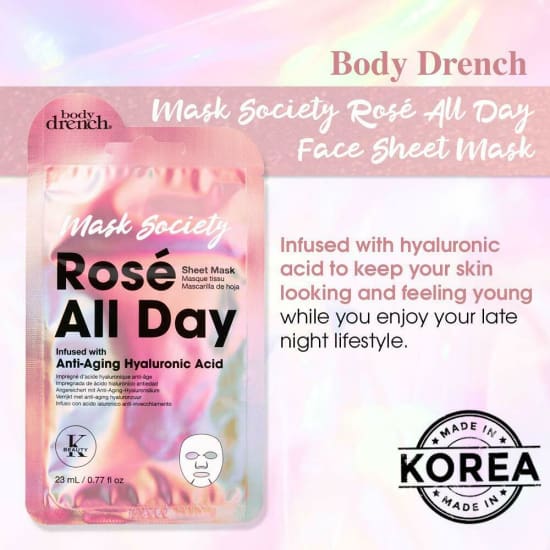 BODY DRENCH Mask Society ROSE ALL DAY Face Sheet Mask anti aging Hyaluronic Acid - Health & Beauty:Skin Care:Skin Masks