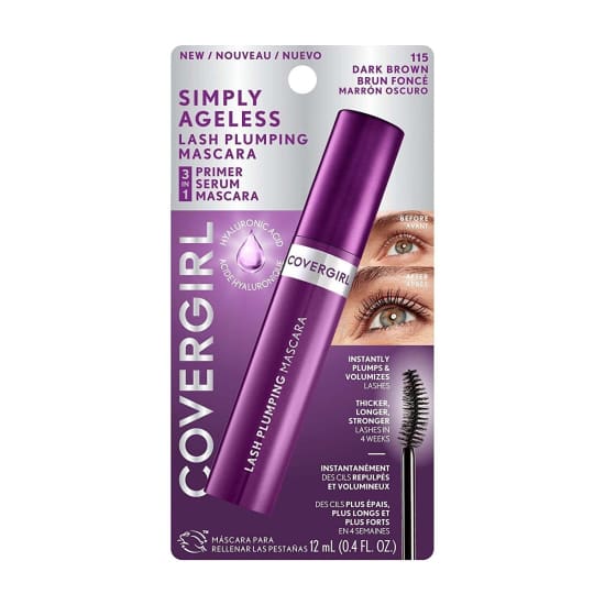 COVERGIRL Simply Ageless Lash Plumping Mascara CHOOSE Hyaluronic - 115 Dark Brown Washable - Health & Beauty:Makeup:Eyes:Mascara