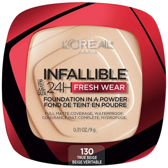 LOREAL Infallible 24Hr Fresh Wear Foundation in a Powder CHOOSE COLOUR New - 130 True Beige - Health & Beauty:Makeup:Face:Foundation