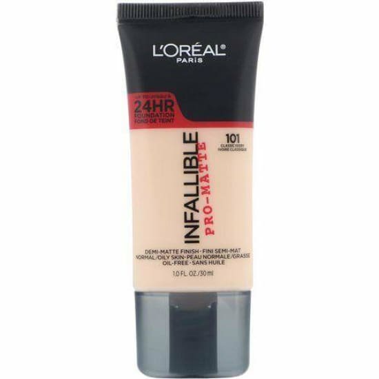 LOREAL Infallible Pro-Matte Liquid Longwear Foundation CHOOSE YOUR COLOUR 30mL - 101 Classic Ivory - Health & Beauty:Makeup:Face:Foundation
