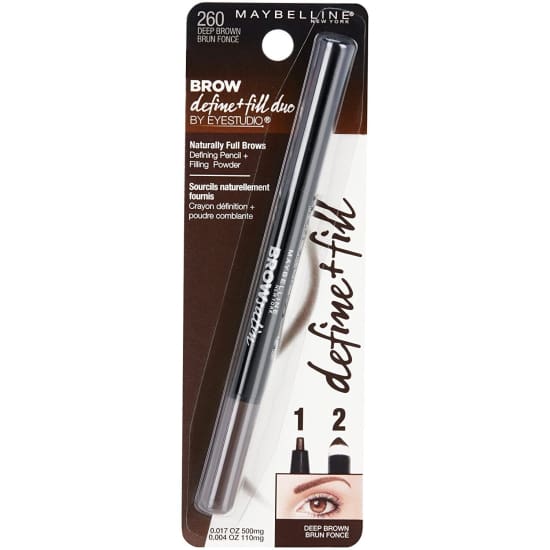 MAYBELLINE Eye Studio Define + Fill Duo Pencil + Powder DEEP BROWN 260 NEW - Health & Beauty:Makeup:Eyes:Eyebrow Liner & Definition